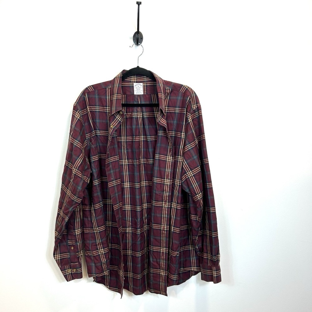 Brooks Brothers XL Regent Button Down Dress Shirt Burgundy Plaid Cotton‎